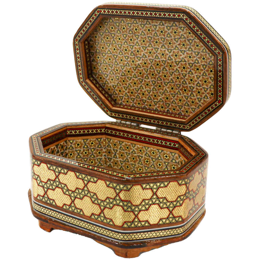Handcrafted Wooden Jewelry Box with Persian Khatam Design – Pegah