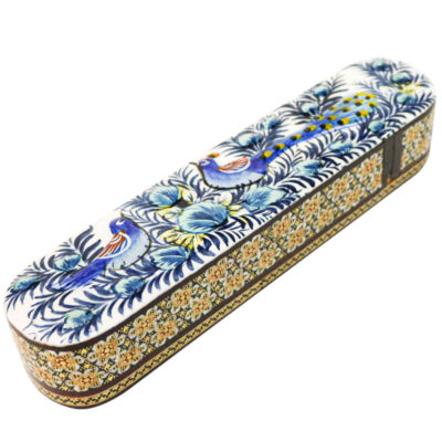 Wooden Pencil Box Handcrafted with Persian Khatamkari Art Barjasteh