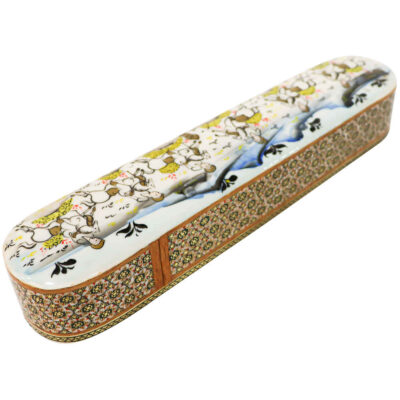 Wooden Pencil Box Handcrafted with Persian Khatamkari Art Chogan