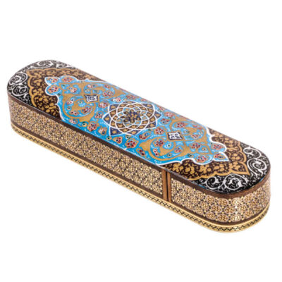 Wooden Pencil Box Handcrafted with Persian Khatamkari Art Pooneh