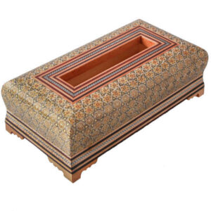 Handcrafted Persian Wooden Tissue Box Cover – Khatamkari Mazroei