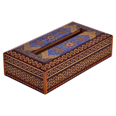 Handcrafted Persian Wooden Tissue Box Cover – Khatamkari Sana