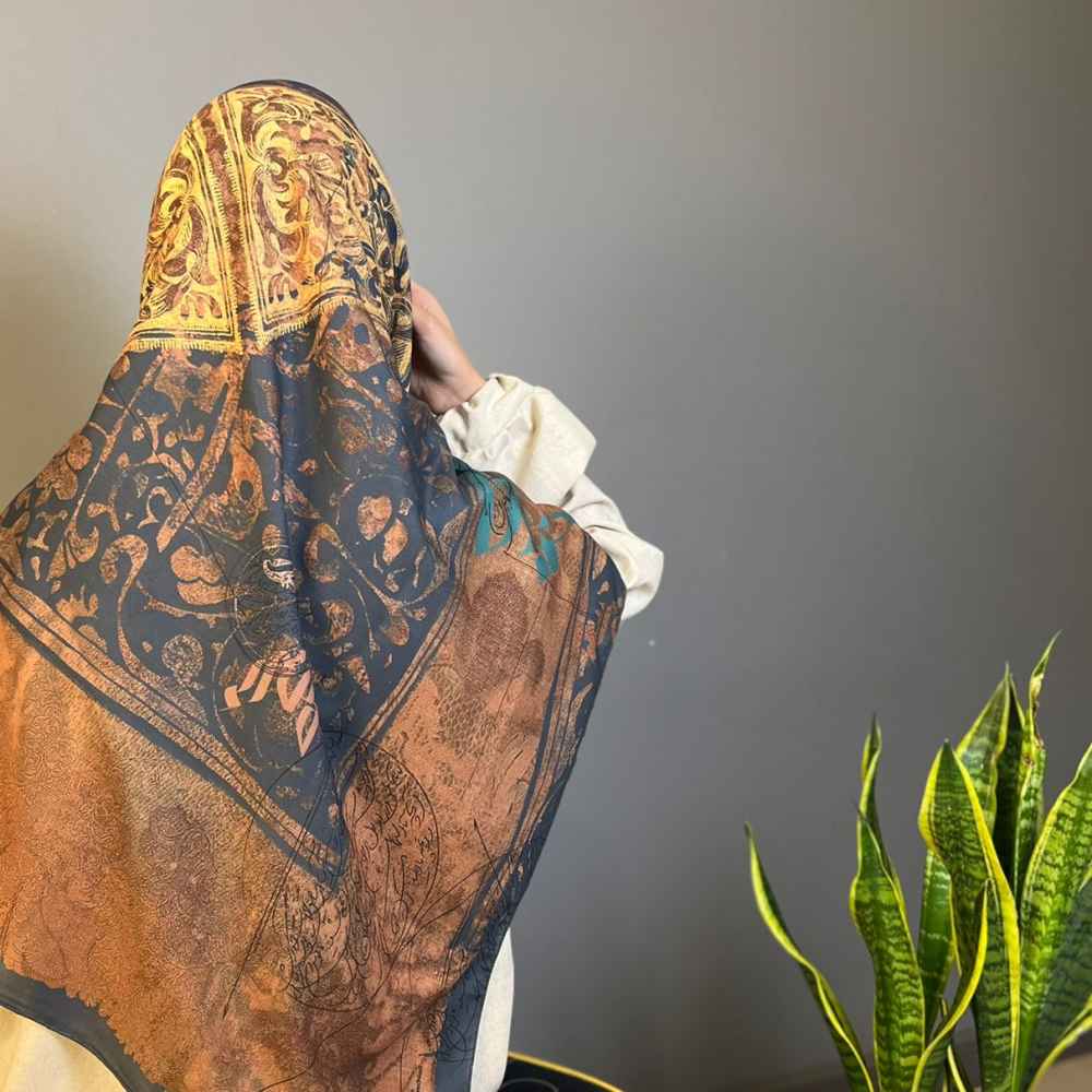 Persian Artistic Print Scarf for Women – Luxe and Vibrant Jaam Design