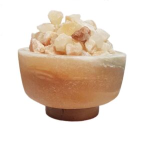 Persian Bowl Salt Lamp – Rima Model with Wooden Base & Salt Chunks