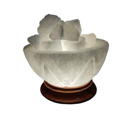 Persian Bowl Salt Lamp with Natural Salt Chunks and Wooden Base for Living Room and Bedroom