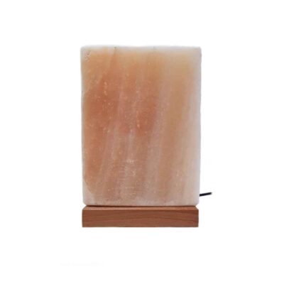 Persian Cuboid Salt Lamp with Wooden Base for Office and Living Room