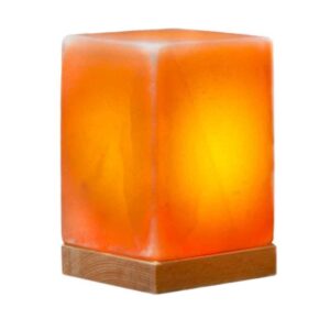 Persian Cube Salt Lamp – Handcrafted Dara Design with Wooden Base