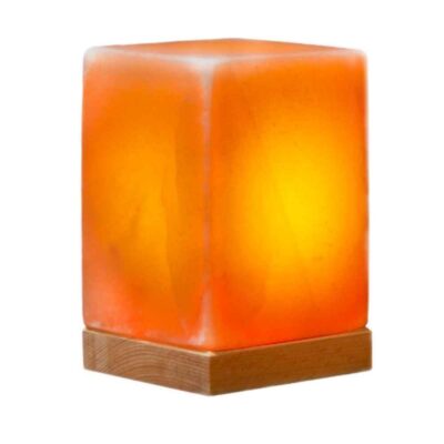 Persian Cube Salt Lamp with Wooden Base for Office and Living Room