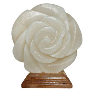 Persian Flower Salt Lamp – Handcrafted Design with Wooden Base