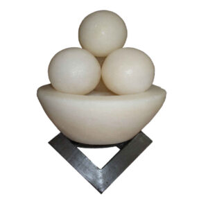 Persian Bowl Salt Lamp – Light Model with Round Salt Chunks & Wooden Base