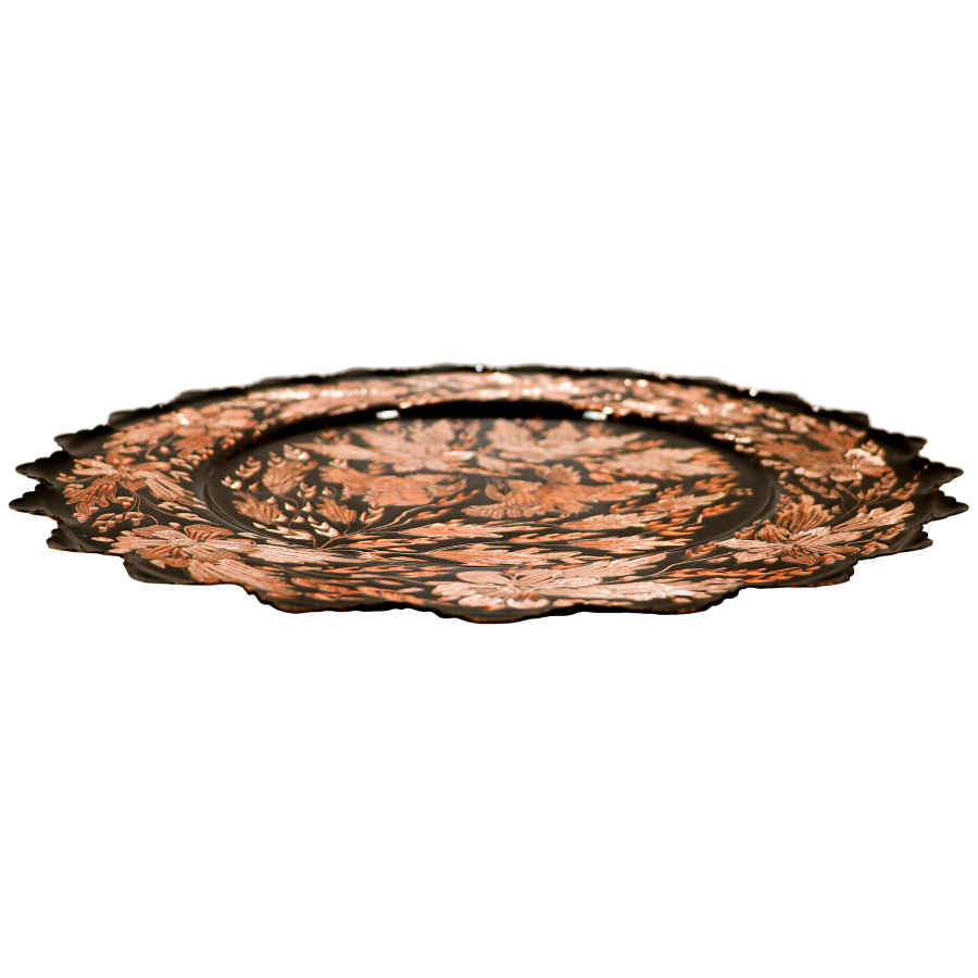 Persian Decorative Copper Engraved Wall Plate Floral