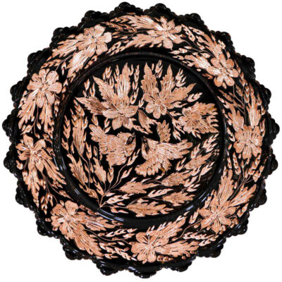 Hand-Engraved Persian Copper Decorative Display Plate, Traditional Floral Ghalamzani Design