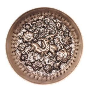 Persian Decorative Copper Engraved Wall Plate Gazelle
