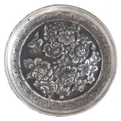 Hand-Engraved Persian Copper Decorative Display Plate, Rose Flower Ghalamzani Design