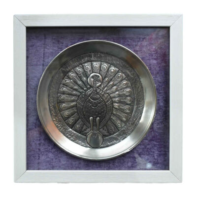 Hand-Engraved Persian Copper Decorative Display Plate, Tavoos Peacock and Flowers Ghalamzani Design