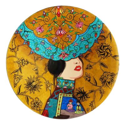 Hand-Painted Persian Pottery Decorative Display Plate, Persian Oriental Floral Design