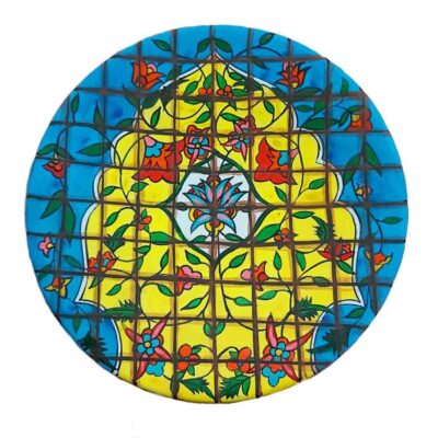 Hand-Painted Persian Pottery Decorative Display Plate, Persian Turquoise Floral Design