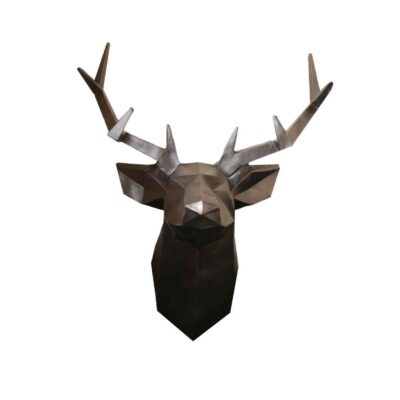 Decorative Geometric Silver Deer Cubism Figurine - Modern Art Piece