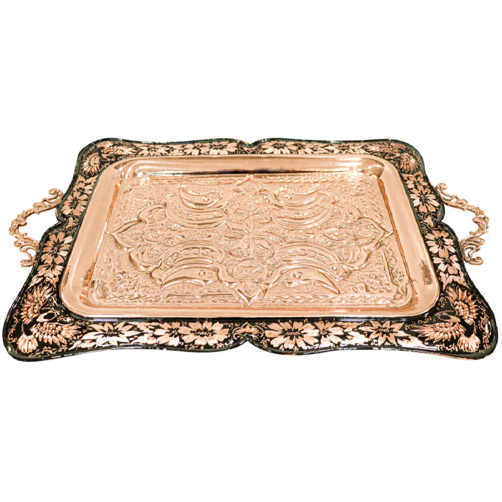 Almas Traditional Copper Serving Tray – Hand Engraved Floral Tray