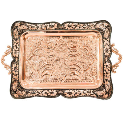 Almas Traditional Copper Serving Tray - Hand Engraved Floral Tray