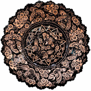 Decorative Copper Tray Hand-Engraved with Persian Artisanal Honar