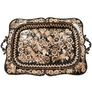 Decorative Copper Tray Hand-Engraved with Persian Artisanal Rectangle