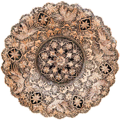Decorative Copper Tray Hand-Engraved with Persian Artisanal Shokoh