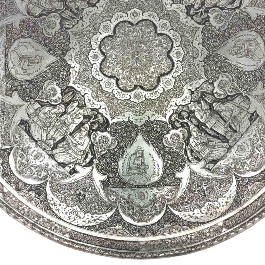Decorative Copper Tray Hand-Engraved with Persian Artisanal Tazhib