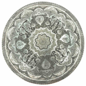 Decorative Copper Tray Hand-Engraved with Persian Artisanal Tazhib