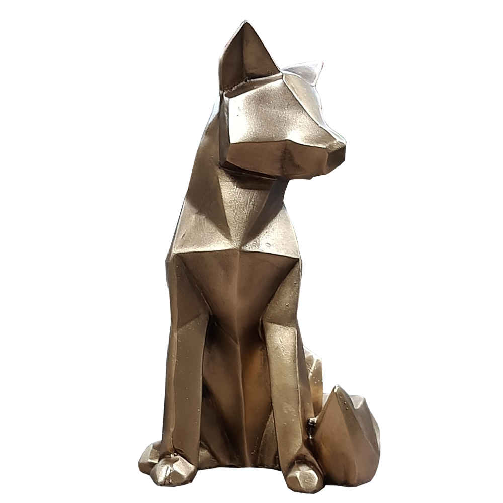 Geometric Golden Fox Cubism Figurine – Unique Art Sculpture