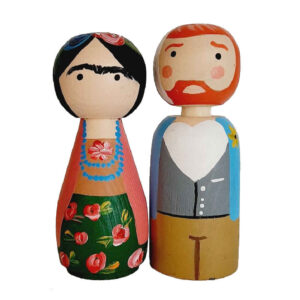 Handmade Wooden Peg Dolls – Frida Kahlo Artistic Icon Figurines