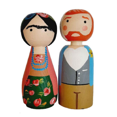 Handmade Wooden Peg Dolls - Frida Kahlo Artistic Icon Figurines