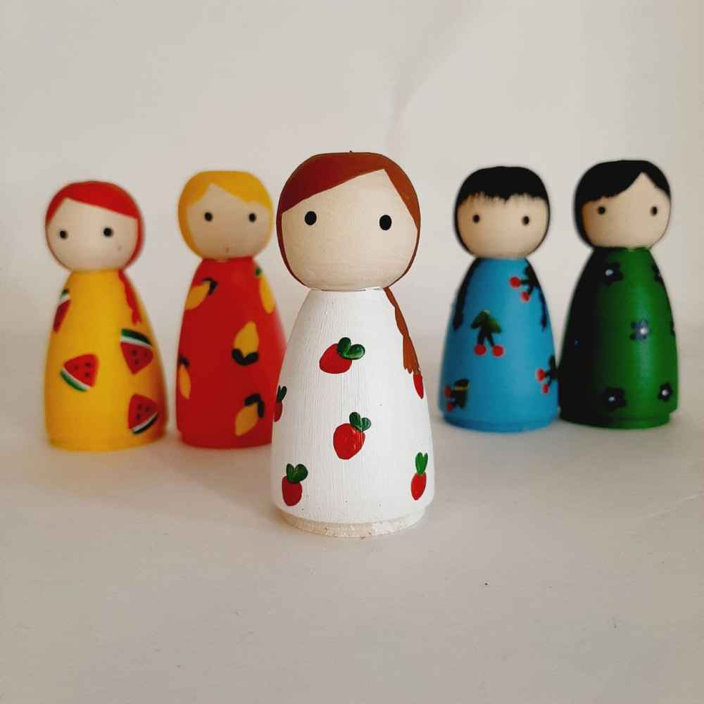Handmade Wooden Peg Dolls – Fruity Family Whimsical Characters