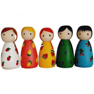 Handmade Wooden Peg Dolls – Fruity Family Whimsical Characters