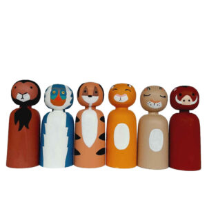 Handmade Wooden Peg Dolls – Wild Jungle Animal Collection