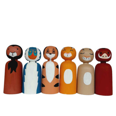 Handmade Wooden Peg Dolls - Wild Jungle Animal Collection