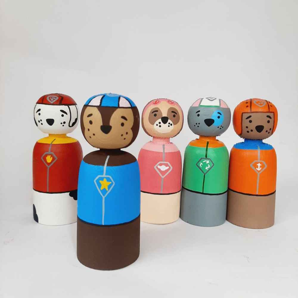 Handmade Wooden Peg Dolls – Paw Patrol Inspired Rescue Team