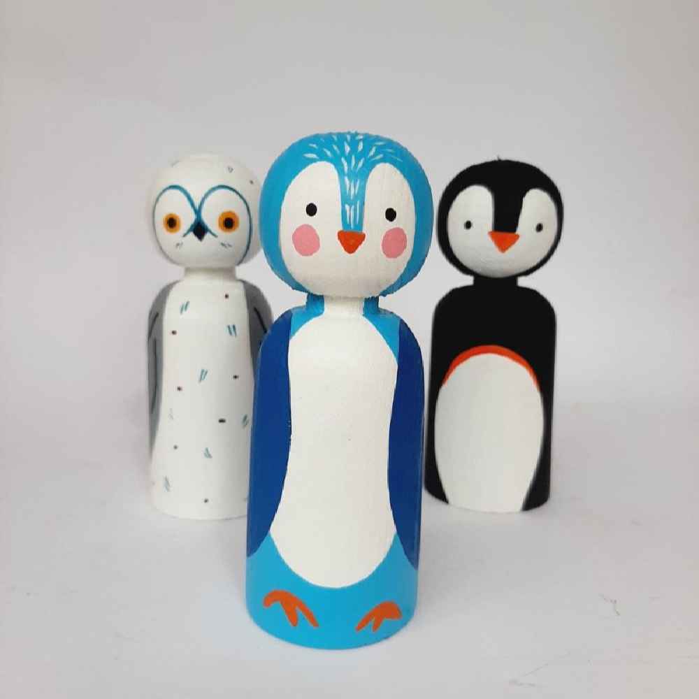 Handmade Wooden Peg Dolls – Arctic Penguin Animal Figurines