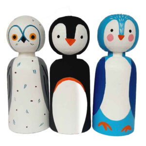 Handmade Wooden Peg Dolls – Arctic Penguin Animal Figurines