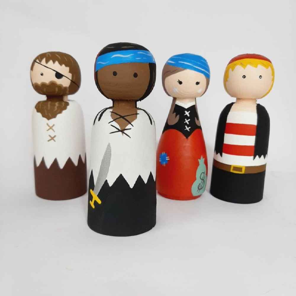Handmade Wooden Peg Dolls – Pirate Adventure Sea Voyagers