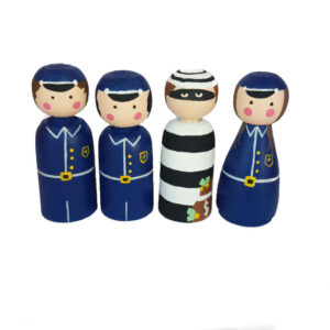Handmade Wooden Peg Dolls – Police and Thief Adventure Set