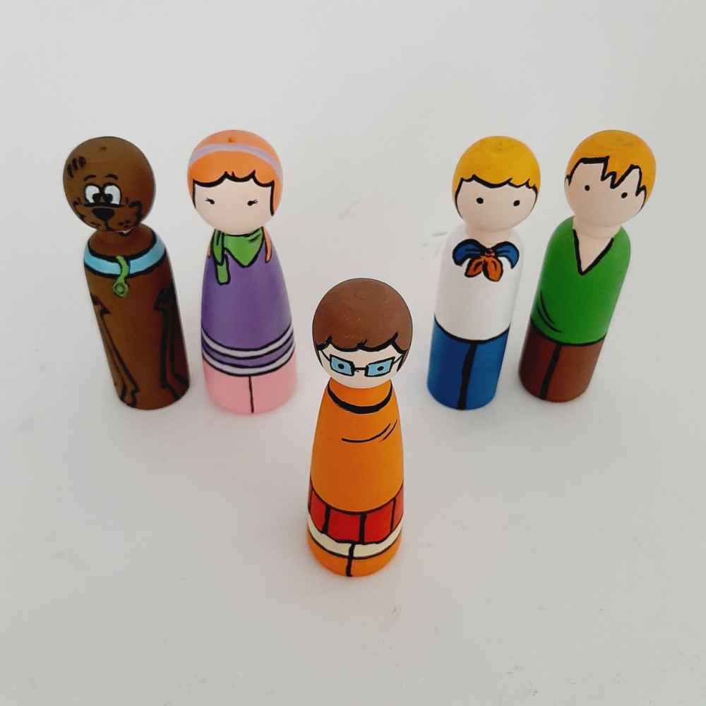 Handmade Wooden Peg Dolls – Scooby-Doo Mystery Solving Gang