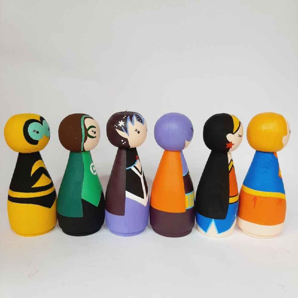 Handmade Wooden Peg Dolls – DC & Marvel Superhero Collection