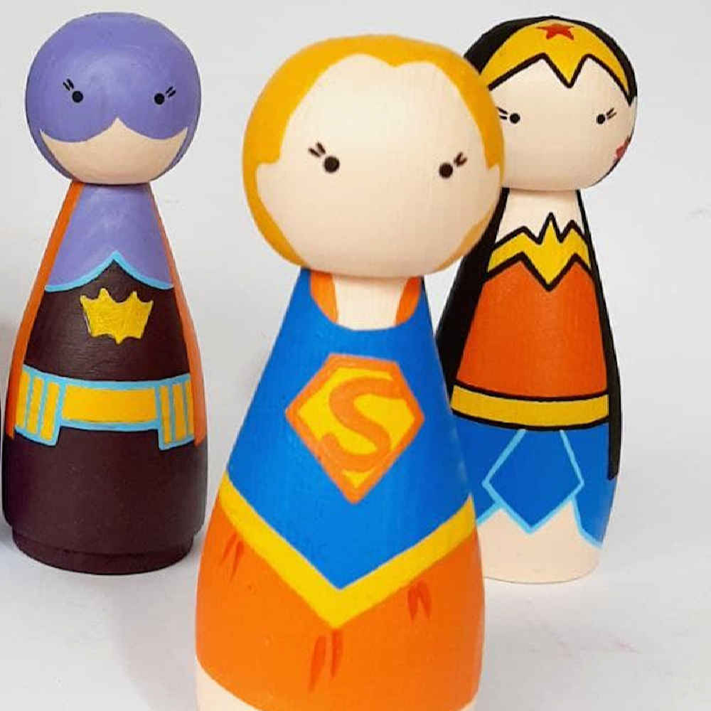Handmade Wooden Peg Doll – Superman Superhero Figurine