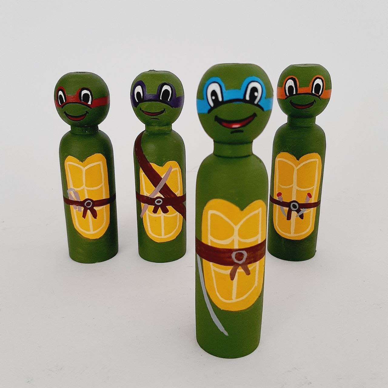 Handmade Wooden Peg Dolls – Teenage Mutant Ninja Turtles Set