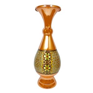 Persian Decorative Copper Vase Handcrafted with Khatamkari Marquetry Art, Featuring the Familla Geometric Design