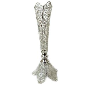 Handcrafted Persian Filigree Decorative Vase, Featuring the Mahtab Model with a Silver-Plated Trumpet Silhouette and Floral Motif