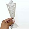 Handcrafted Persian Filigree Decorative Vase, Featuring the Parya Model with a Silver-Plated Trumpet Silhouette and Floral Art