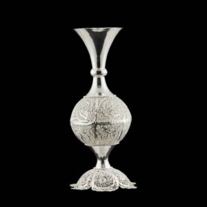 Handcrafted Decorative Persian Filigree Silver-Coated Vase, Featuring the Sana Model in a Bottle Silhouette with Floral Design