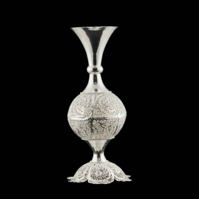 Handcrafted Decorative Persian Filigree Silver-Coated Vase, Featuring the Sana Model in a Bottle Silhouette with Floral Design